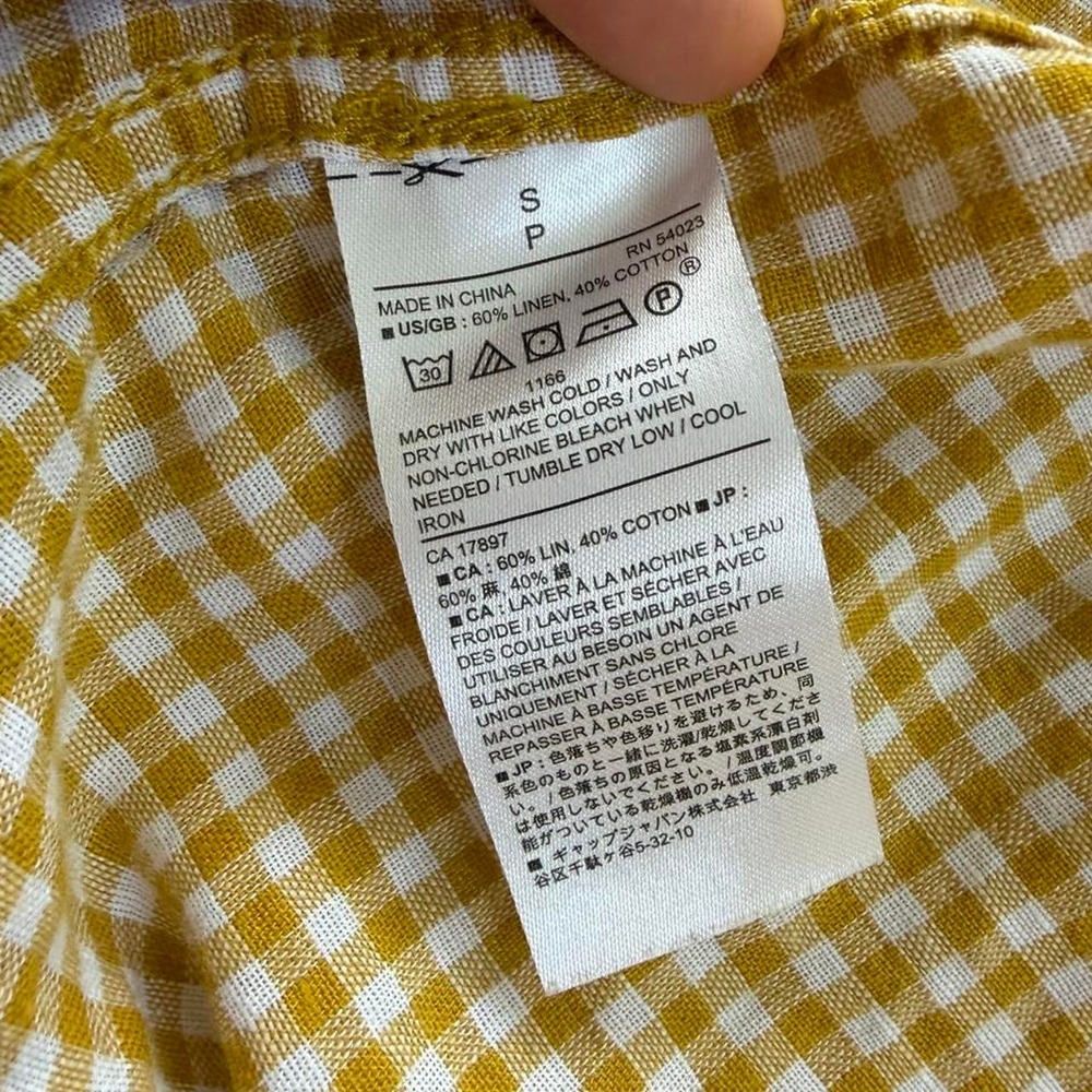 Banana Republic Mustard Gingham Linen Cotton Button Down Shirt Small - Picture 5 of 5
